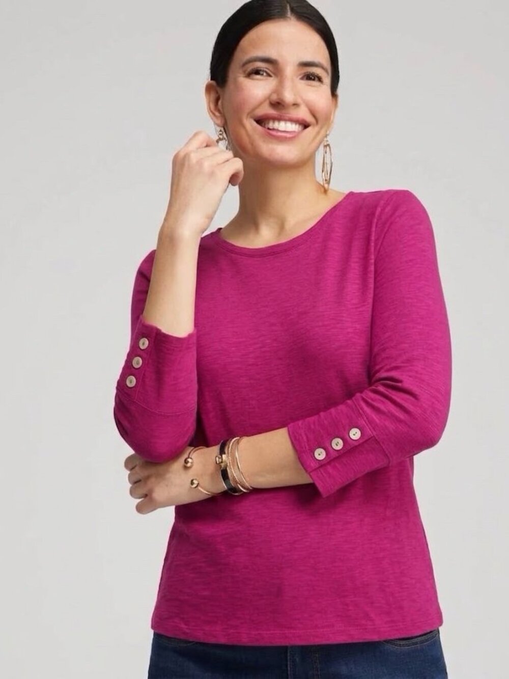 NEW Chico's The Ultimate Modal Tee 3/4 Sleeves Slub Size 3 (US XLARGE) Magenta